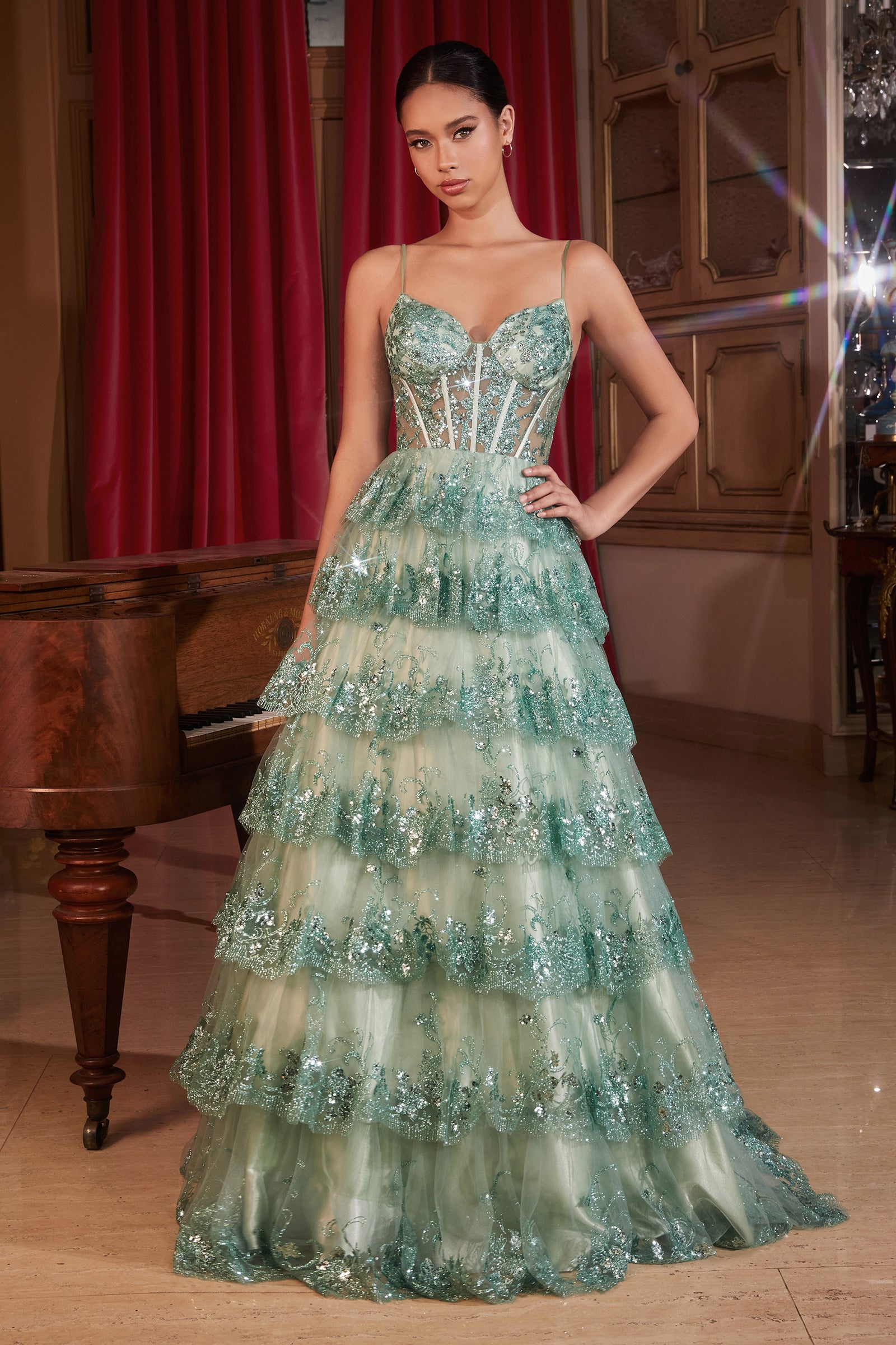 Ladivine KV1108 Prom Dress - Sage | NewYorkDress Ladivine KV1108 Prom Dress - Sage | NewYorkDress